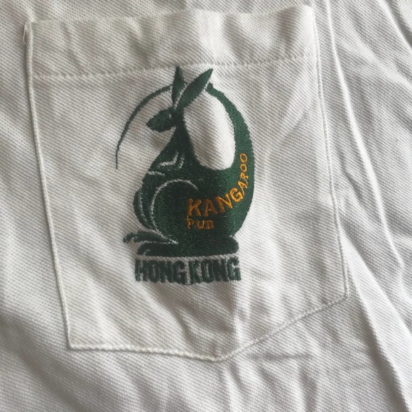 Vintage Logo Polo Shirt Kangaroo Pub Hong Kong Sz XL White Travel Foreign READ - Picture 5 of 7
